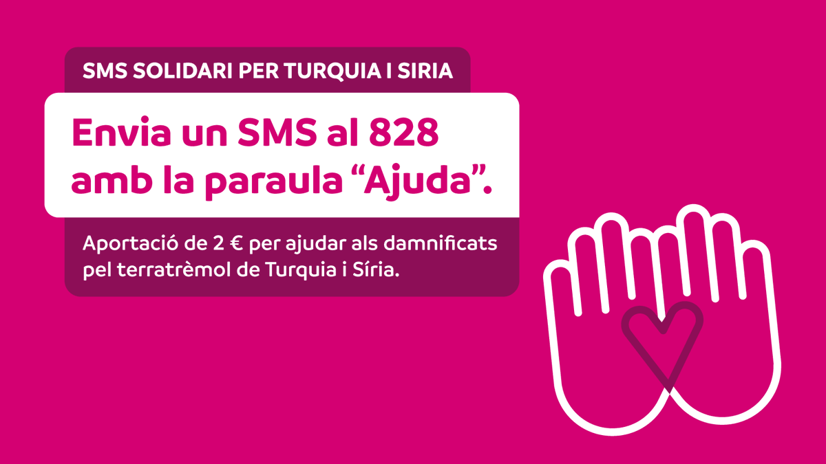 AndorraTelecom's tweet photo. Si encara no ho has fet, envia un SMS al 828 i ajuda a les persones damnificades pel terratrèmol de Turquia i Síria 💌🙏🏼.
#SMSsolidari #andorratelecom #andorra https://t.co/gRYkiQ6gTU