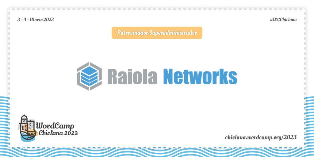 WCChiclana's tweet photo. 🥳Muchas gracias a nuestro patrocinador SUPER ADMIN @RaiolaNetworks 

⭐Haciendo posible la #WCChiclana 2023 📆3 y 4 de marzo

▶En Raiola Networks encontrarás dominios y alojamiento web de calidad✨

#WordPress #Chiclana https://t.co/RRmReBN4Ka
