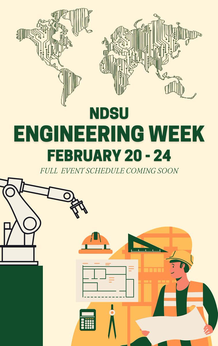 NDSUEngineering's tweet image. National Engineers Week is almost here and our Engineering Ambassadors have some great events planned like donuts, dodgeball and pie a professor.

Watch our social media channels for updates and a student takeover on Instagram Stories.

#NDSUengineering #Eweek2023
