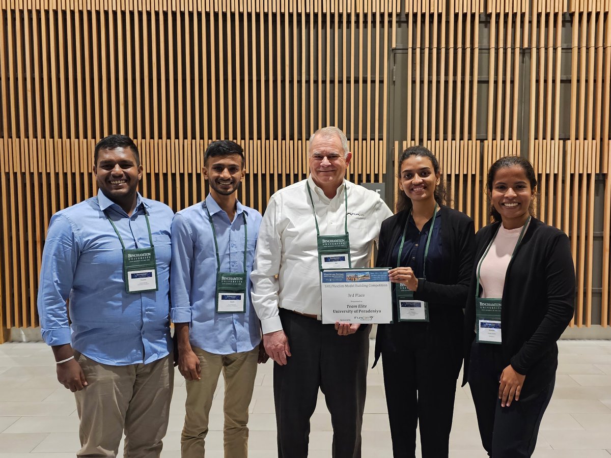 Congratulations to the BUF2 team from <a href="/binghamtonu/">Binghamton University</a> for winning the IISE-SHS FlexSim Student Simulation Competition! They and the other two finalists from <a href="/pennstateime/">Penn State IME</a> and <a href="/DVC_Peradeniya/">Deputy Vice-Chancellor, Peradeniya</a> gave fantastic presentations as they showcased their solutions to an OR scheduling problem.