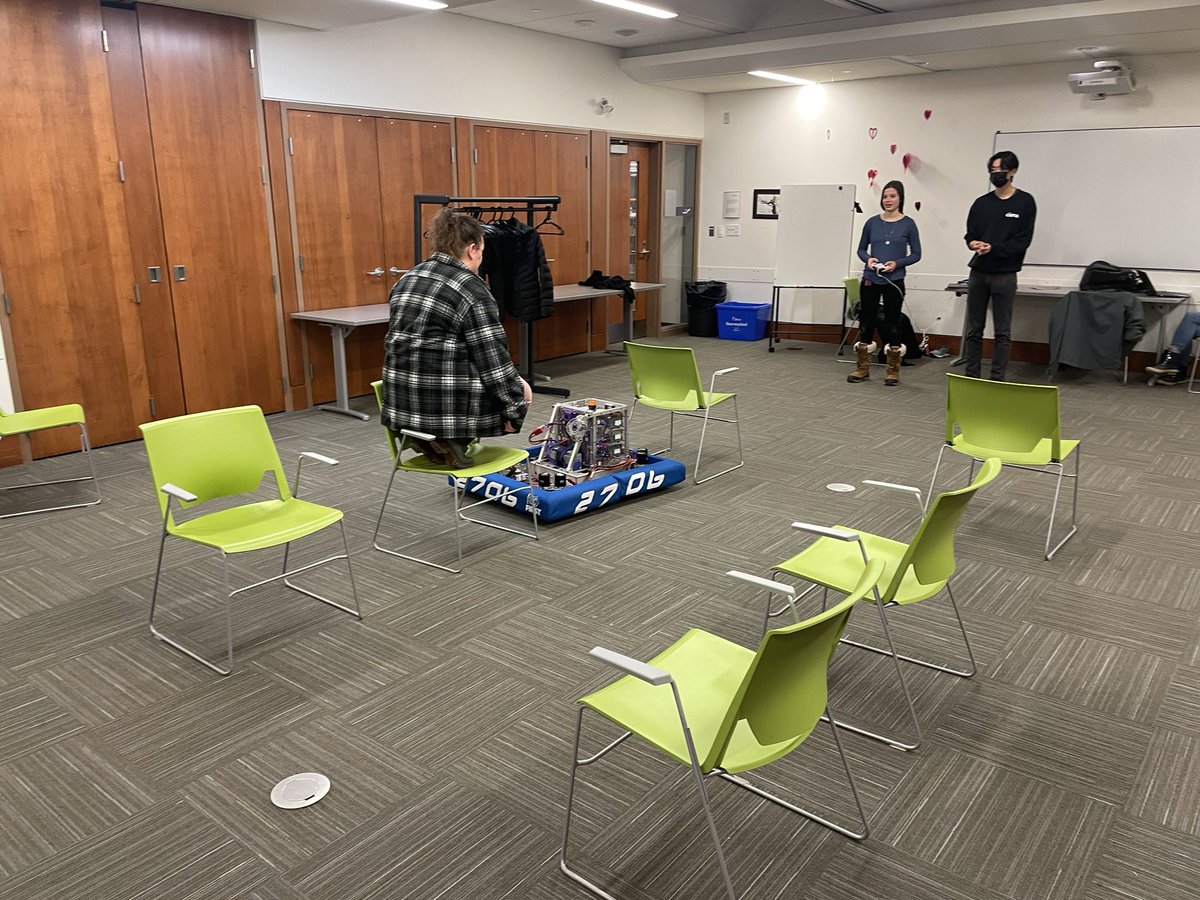 frc2706's tweet photo. When you don’t have a practice field you have to get creative! Thanks @opl_bpo for letting us drive our practice robot around! #friendswithrobots #firstenergize #chargedup https://t.co/zlTiMlxWH8