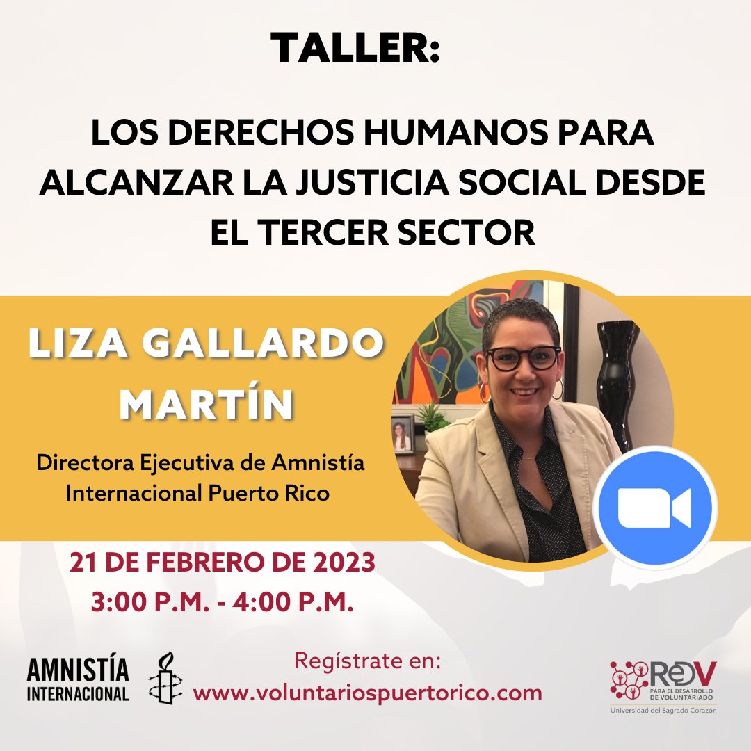 Este próximo 21 de febrero tendremos el taller de Justicia Social en las Organizaciones junto a <a href="/AIPuertoRico/">Amnistía Internacional Puerto Rico</a> 

Regístrate aquí: bit.ly/3IyUAbY