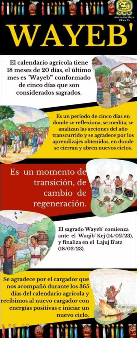 #Hoy 3er. día del Wayeb'. Wajxajqib' Toj, corazón de los cuatro abuelos: Tojil, Awaxilix, Jakab'itz, Saq'tekab.
#AñoNuevoMaya