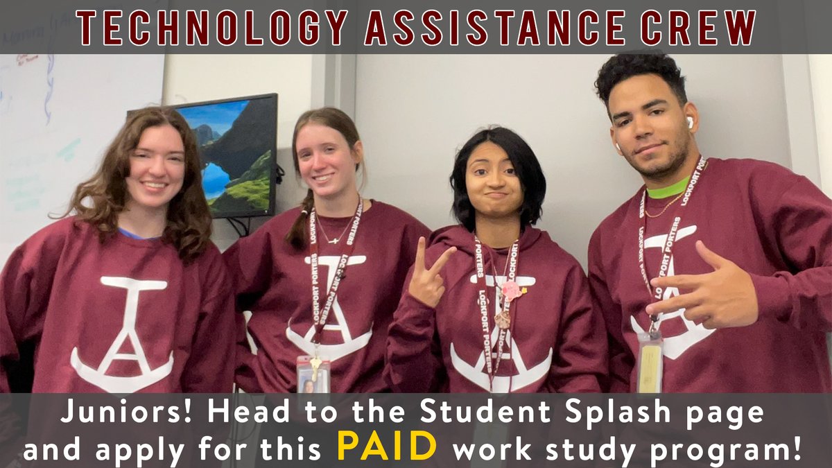 LTHSTECH's tweet photo. Two days left! If you're a current @LockportHS205 junior head over to the student splash page and #ApplyNow for the technology internship for 2023-24! This PAID work/study is a great way to earn class credit and learn on the job! #PorterPride #TACCrew https://t.co/QTYhbdQ7VA