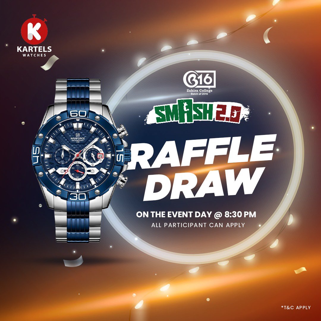 zccb16official's tweet photo. The events around the corner with something more than just excitement and sportsmanship โจ
A raffle draw sponsored by @kartelswatches ; Platinum Sponsor of ๐ ๐ ๐ ๐ ๐ ~ ๐ฎ.๐ฌ ๐ธ will take place at the event.
Donโt miss out the fun, catch you there! ๐ฅณ
#B16 #BatchOf2016 https://t.co/9wvnPivtZZ