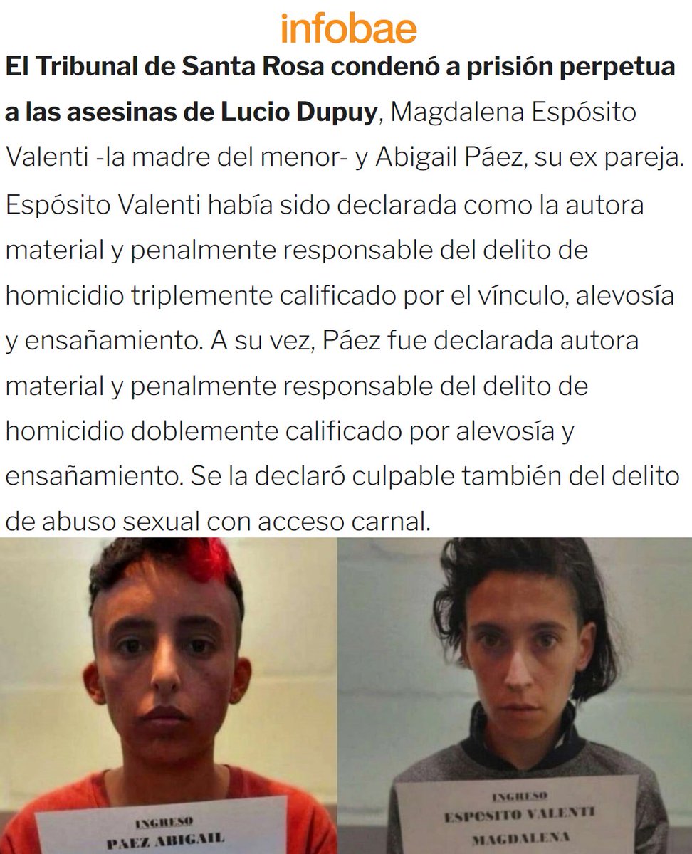 #JusticiaPorLucio:
Porque Abigail Páez y Magdalena Espósito Valenti fueron condenadas a prisión perpetua