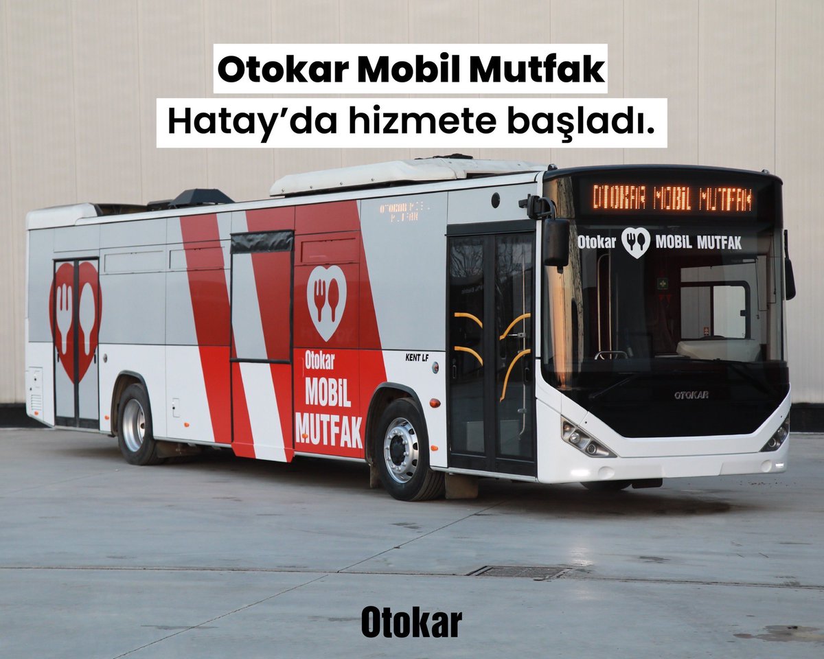 Deprem bölgesinde sıcak yemek dağıtımı yapacak bir Otokar otobüsü tasarladık. Otokar Mobil Mutfak’ta aşçılarımız tarafından pişirilecek yiyecekler her gün depremzedelere dağıtılacak. Otobüsümüz ilk görevine Antakya/Hatay’da bugün başladı.