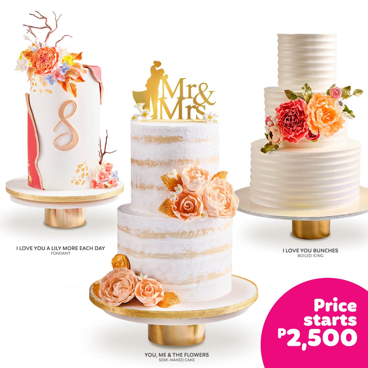 Goldilocks PH on Twitter and see our beautiful wedding cakes