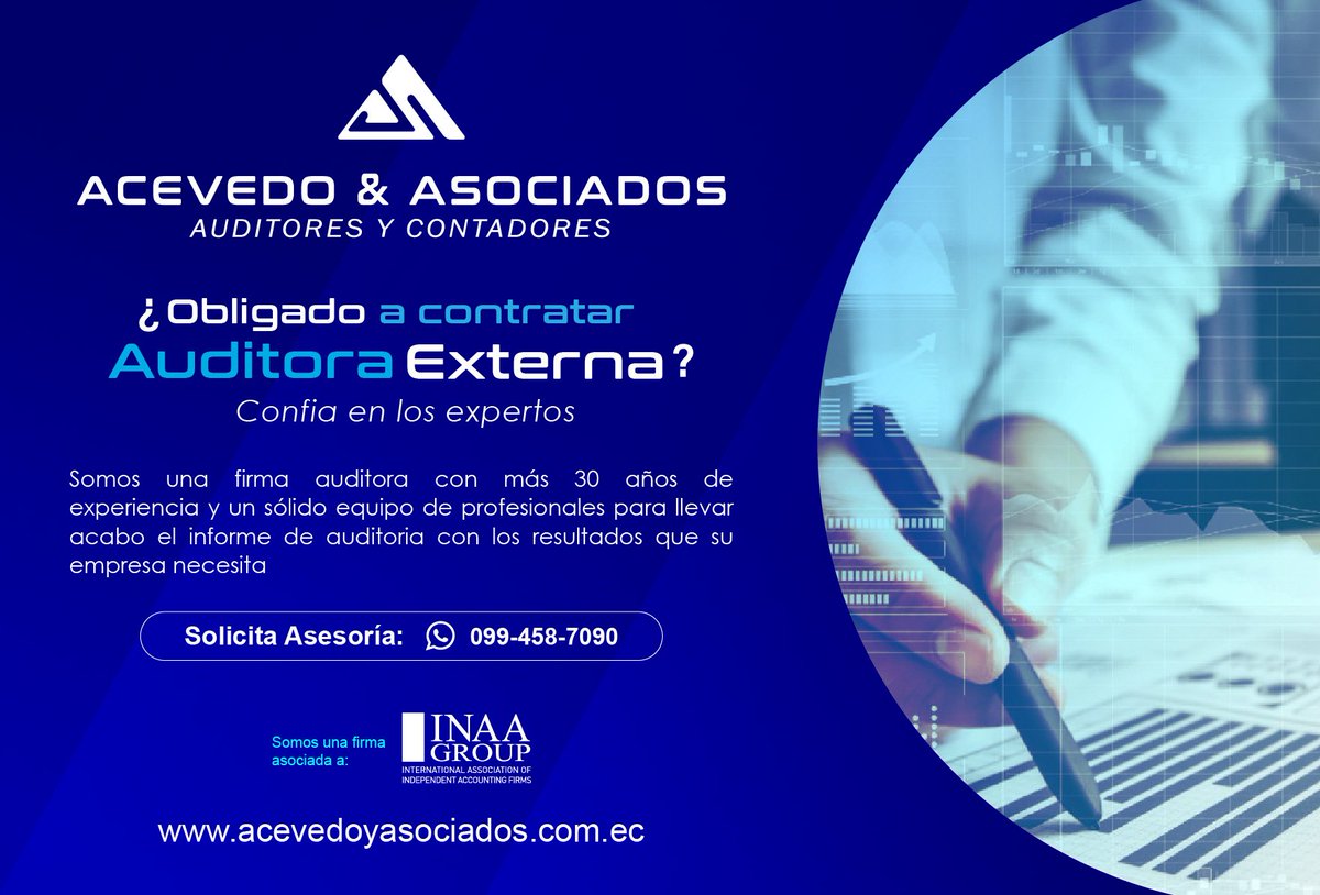 aya__group's tweet photo. Si su empresa requiere la contratación de una #auditoraexterna. Nosotros somos la opción #numberone.  Nuestra experiencia y un equipo profesional calificado son nuestra garantía de exito. Firma asociada @INAAGroup 
Contáctenos: 0994 587 090
Web: https://t.co/b313KsmtxK https://t.co/A0bylU1Hpc