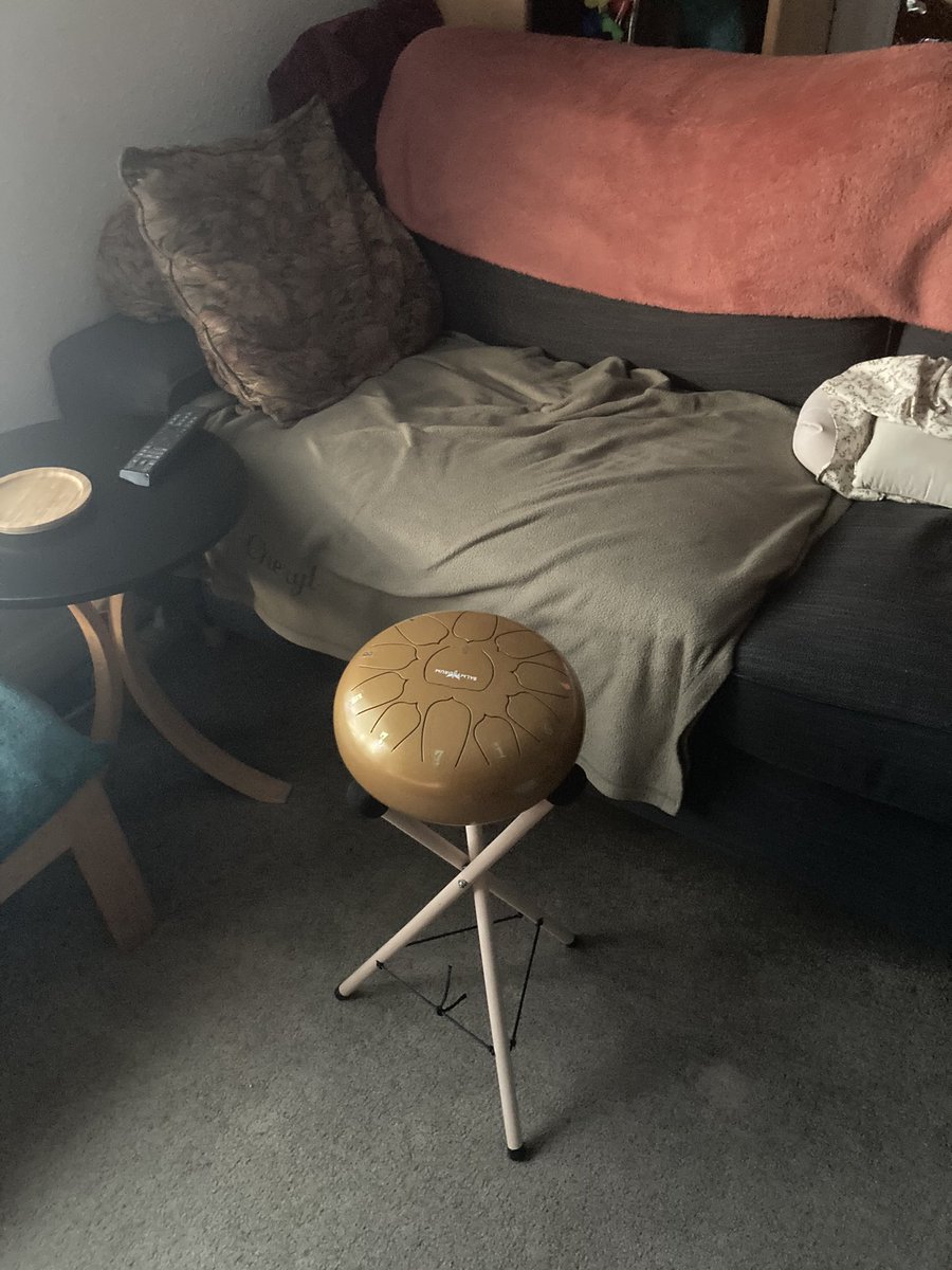 HarpyGoddess's tweet photo. My mother and I have coffee together in the mornings . When I went to sit on the couch I was met with this. You know you are the adult child of a Hippy when…. https://t.co/gjDbOEdZAU