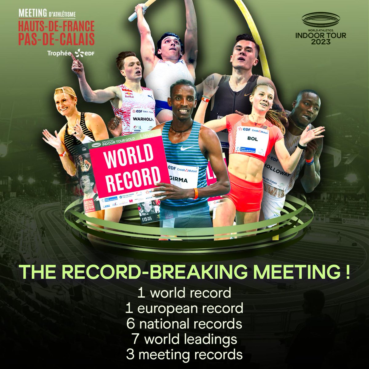 Meeting_Lievin's tweet photo. 💥 Le Meeting aux Records 💥
1⃣ World Record/Record du Monde 🌎
1⃣ European Record/Record d'Europe
7⃣ World Leadings/Meilleures Perf. Mondiales
3⃣ Meeting Records/Records du Meeting
6⃣ National Records/Records Nationaux
@WorldAthletics #WorldIndoorTour #Gold✨
#LHDFA https://t.co/5zZ1nKM5Xk