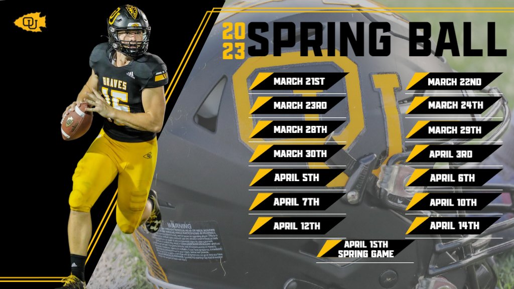 OttawaBravesFB's tweet image. Mark your calendars ‼️ Practice starts late March, Spring Game is set for April 15th! 
#BravesNation