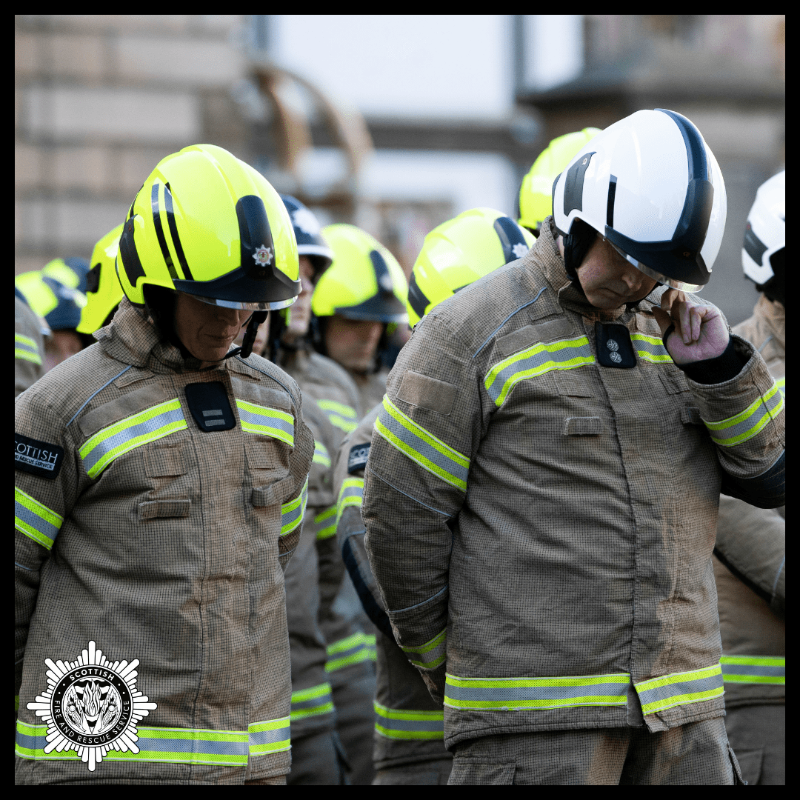 fire_scot's tweet photo. Barry was given a Guard of Honour by his colleagues from McDonald Road Community Fire Station. 

A minute’s silence was observed by guests and Barry’s fellow Blue Watch firefighters, who were the pallbearers, accompanied their colleague for one last time.
