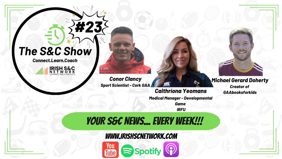 Irish Strength & Conditioning Network (@irishscnetwork) on Twitter photo Episode #23 of THE S&C SHOW is out now! 🎙️
*Join <a href="/coachpadraic/">Padraic Colhoun</a> & <a href="/mullane90/">Michael Mullane</a> as they break down the S&C news of the week!
Featured this week are <a href="/CYeomansPhysio/">Caithríona Yeomans</a> (<a href="/IRIS_Rugby/">Irish Rugby Injury Surveillance, IRIS Project</a> / <a href="/PessLimerick/">PESS @ UL</a> ), Conor Clancy ( <a href="/OfficialCorkGAA/">Cork GAA</a> / <a href="/TUD_Sport/">TUDublin Sport Science and Health</a> ) & @livelearnlovegg. Episode #23 of THE S&C SHOW is out now! 🎙️
*Join <a href="/coachpadraic/">Padraic Colhoun</a> & <a href="/mullane90/">Michael Mullane</a> as they break down the S&C news of the week!
Featured this week are <a href="/CYeomansPhysio/">Caithríona Yeomans</a> (<a href="/IRIS_Rugby/">Irish Rugby Injury Surveillance, IRIS Project</a> / <a href="/PessLimerick/">PESS @ UL</a> ), Conor Clancy ( <a href="/OfficialCorkGAA/">Cork GAA</a> / <a href="/TUD_Sport/">TUDublin Sport Science and Health</a> ) & @livelearnlovegg.