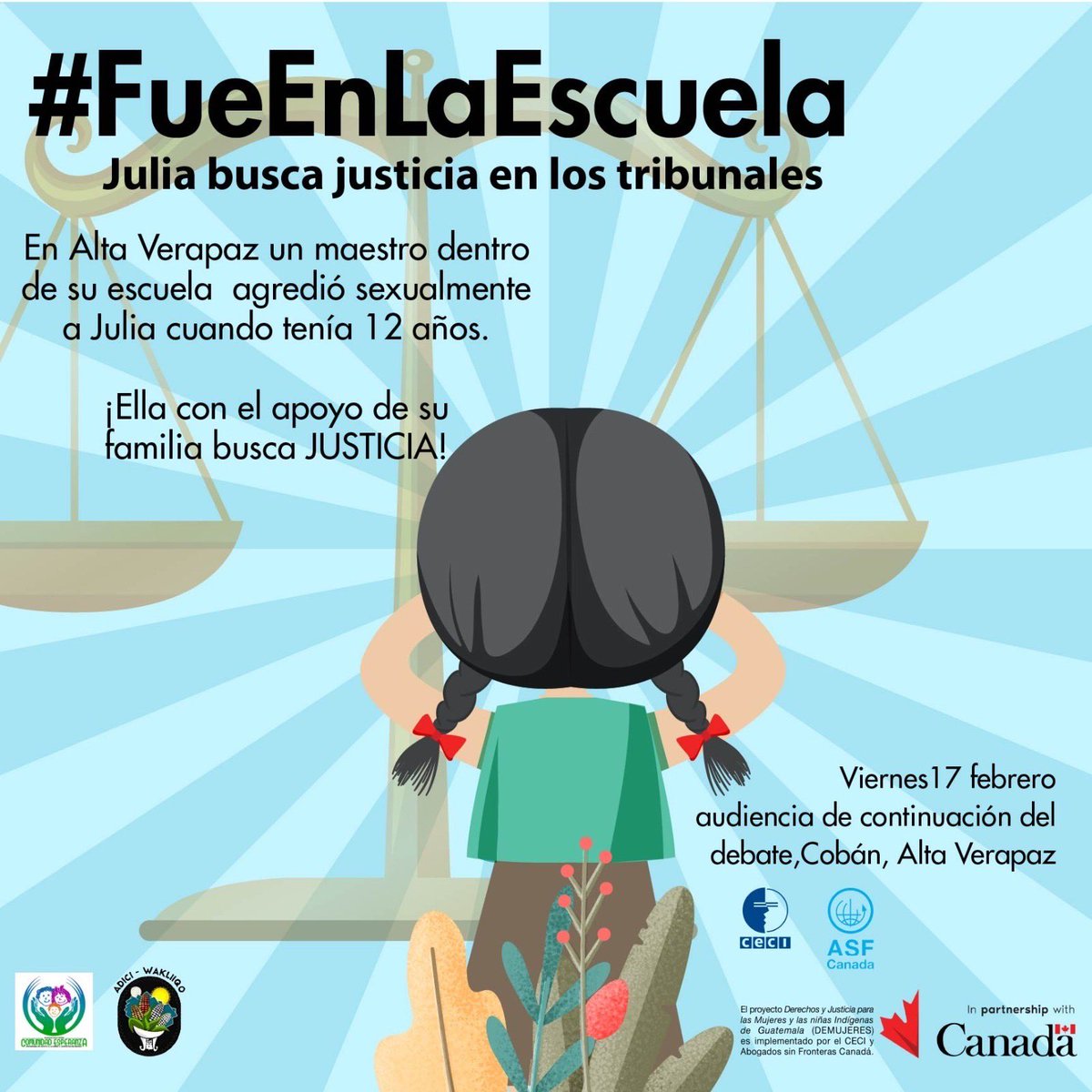 ASFC_CA's tweet image. Hoy continúa en Alta Verapaz, Guatemala, el juicio contra un maestro señalado de agredir sexualmente a una estudiante dentro de la escuela. Para que los espacios educativos sean seguros para las niñas, estos crímenes no deben quedar impunes. #FueEnLaEscuela
