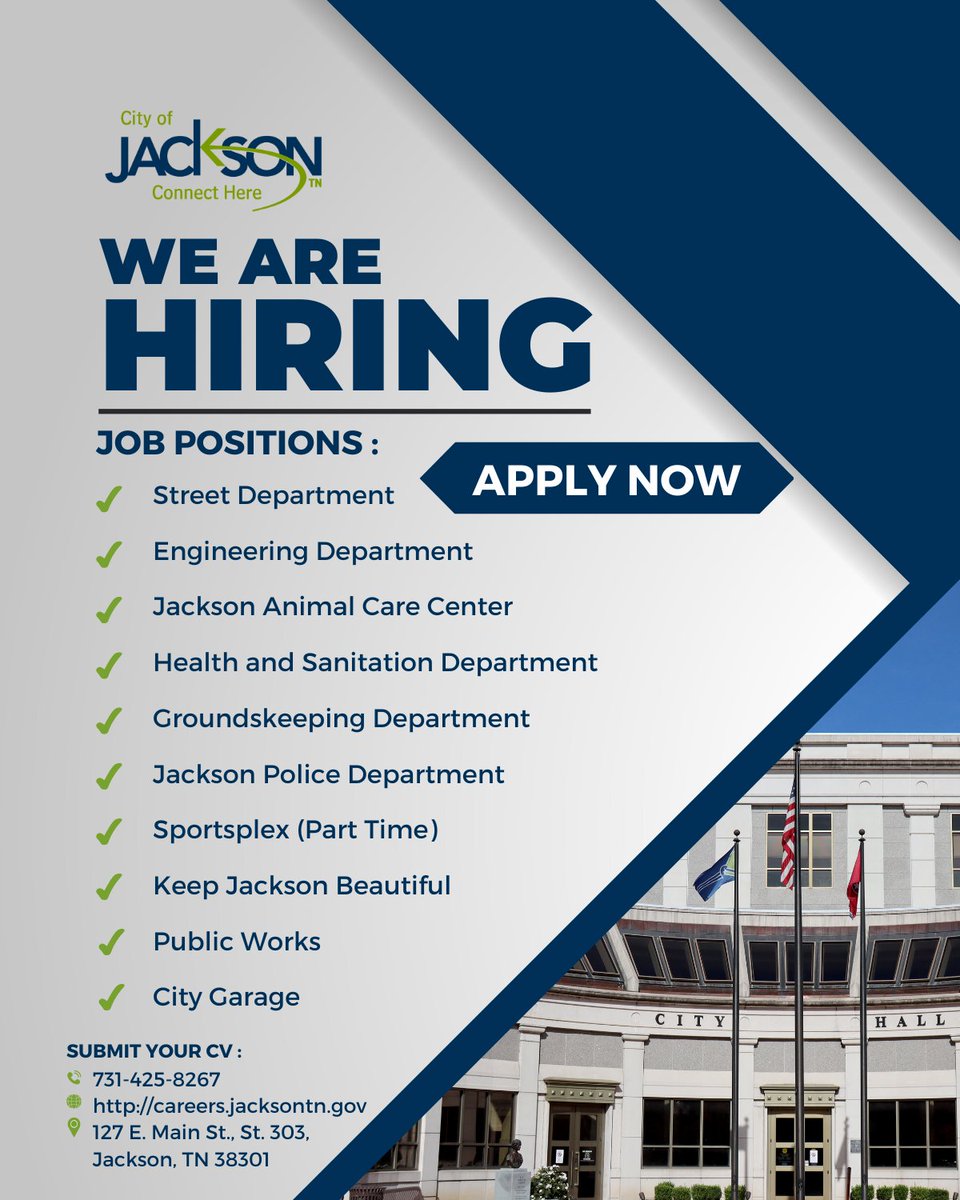 City of Jackson, TN on Twitter: "We're Hiring! Visit our Career Opportunities page at http