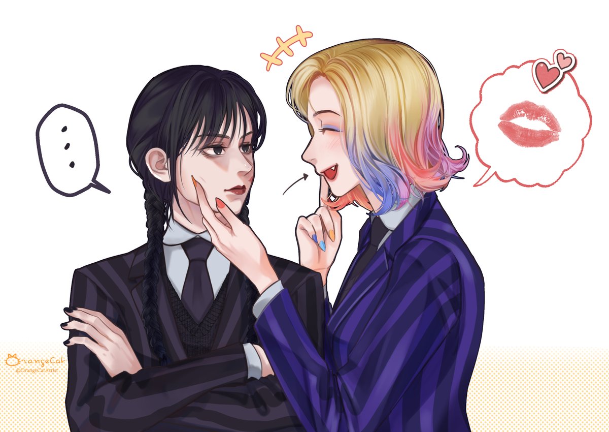 OrangeCatArtist's tweet photo. อย่ามาลองดีกับแม่สาวโกธิคผมเปียนะ ส่งท้าย #Valentine 
#Wednesday #wenclair  #Enidsinclair https://t.co/lVIteSLyW6