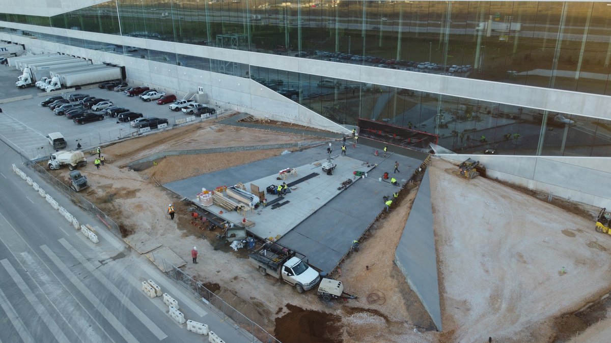 JoeTegtmeyer's tweet photo. 17 February 2023 Giga Texas IMAGES! Cold &amp; windy! Paint S end continues, W entrance concrete, trees &amp; trenching. Roof solar lighting, E traffic circle progress &amp; supercharger canopy. Switchyard footings for “A-frame” &amp; Die shop progress! More in my YouTube video later today! https://t.co/jGLSpaQdMg