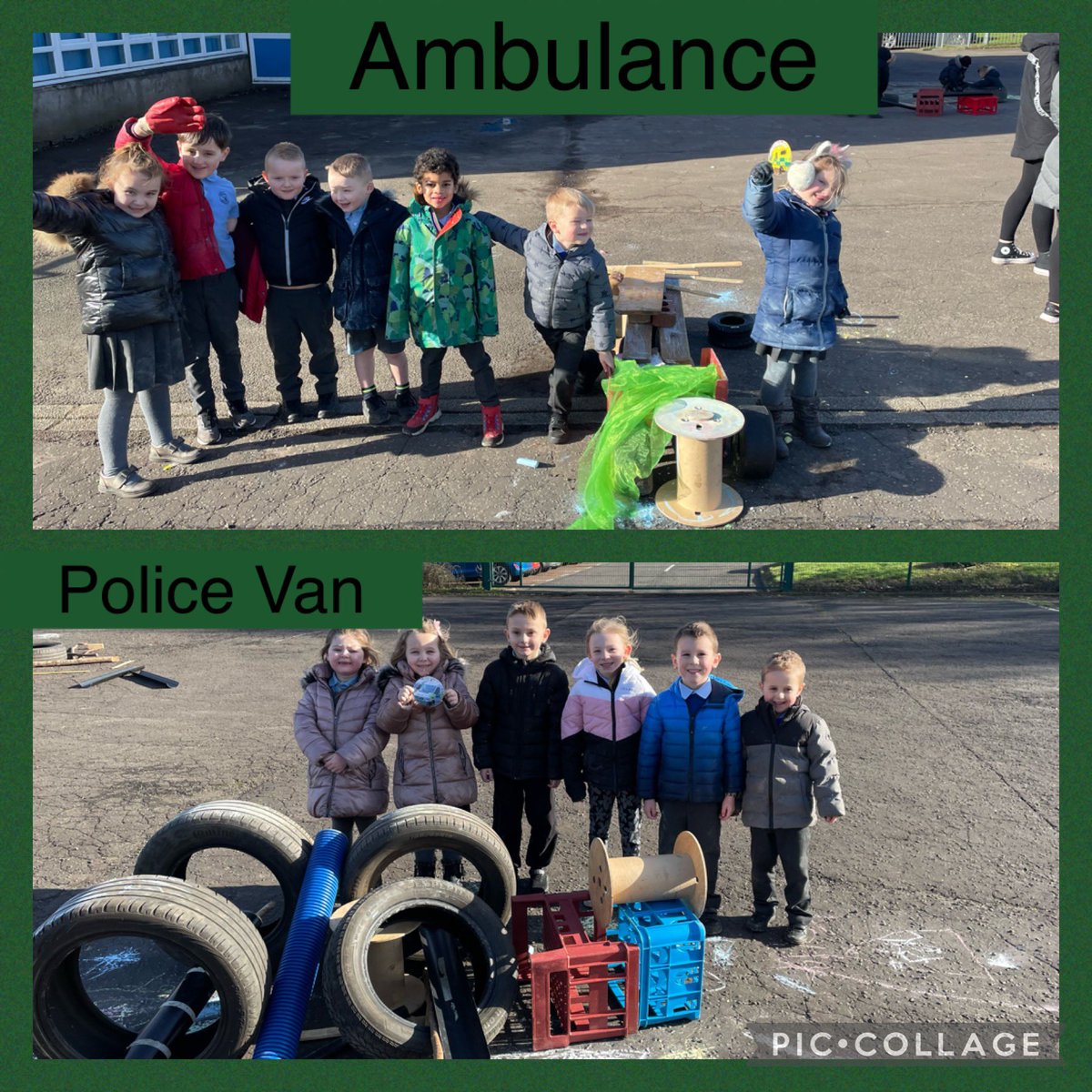 OxgangPs's tweet photo. Primary 1 used outdoor resources and worked in teams to make emergency service vehicles #outdoorlearning #looseparts #peoplewhohelpus https://t.co/h3F3BZXUlC