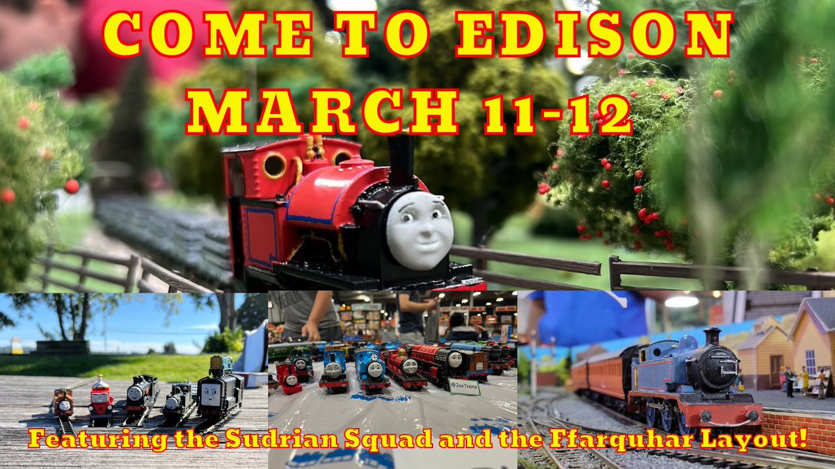 HEY EVERYONE! EXCITING NEWS! 
THE SKARLOEY LAYOUT IS COMING TO EDISON!

AND WE HAVE FRIENDS!
The Sudrian Squad will be with us with their own displays, a loop of OO track, &amp; a GAUGE 1 Display!

BUT WAIT THERES MORE!
The Awdry Ffarquhar Replica layout will make its grand return!