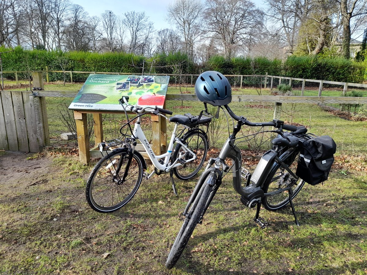 Fiona and Caroline took the ebikes for a spin to check on Viewfield Orchard after the high winds. Did you know that Green Hive hire ebikes in Nairn? £2/hour or £10/6hours. Always wanted to try an ebike?Come along to Seaman's Hall. We're grateful for support from <a href="/CyclingScotland/">Cycling Scotland</a>