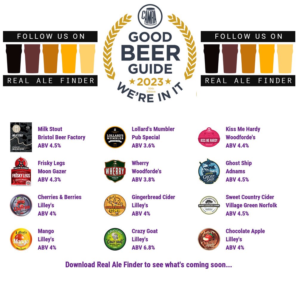 Your starting line up ⬇️
bit.ly/2op69fb
#goodbeerguide @CAMRA_Official @BrisBeerFactory #PubSpecial @WoodfordesBeer  @moongazerale @Adnams @lilleyscider @VGcider 
#RealAleFinder ⁦@CityOfAle⁩ ⁦@NorwichPubs⁩ #norwich #beer #cider #pubs #loveyourlocal
