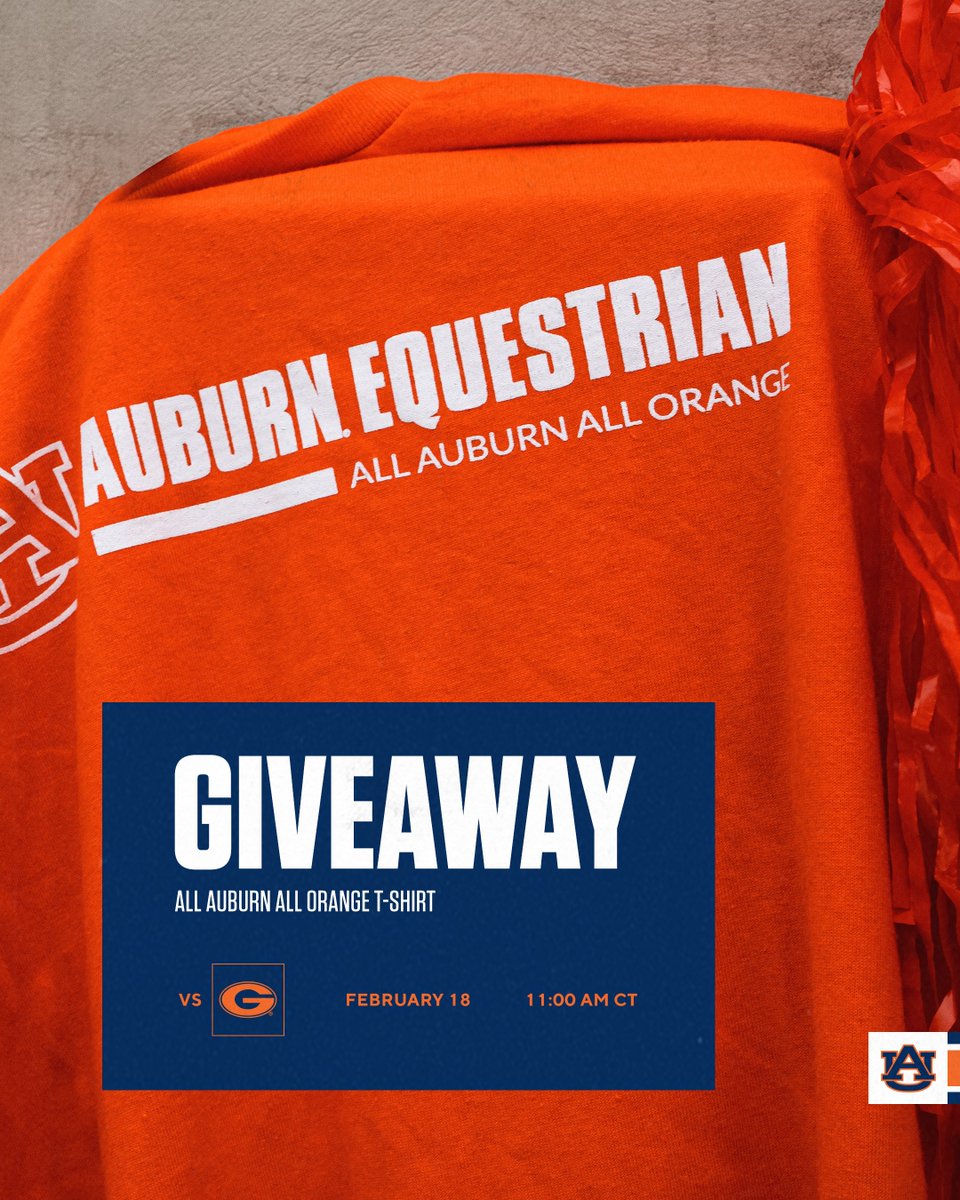 Auburn is BACK this Saturday and we need you to wear ORANGE!

🆚 #5 Georgia
⌚️ 11 CT
📍 Auburn University Equestrian Center
🎟️ FREE

#WarEagle | #AllOnTheLine