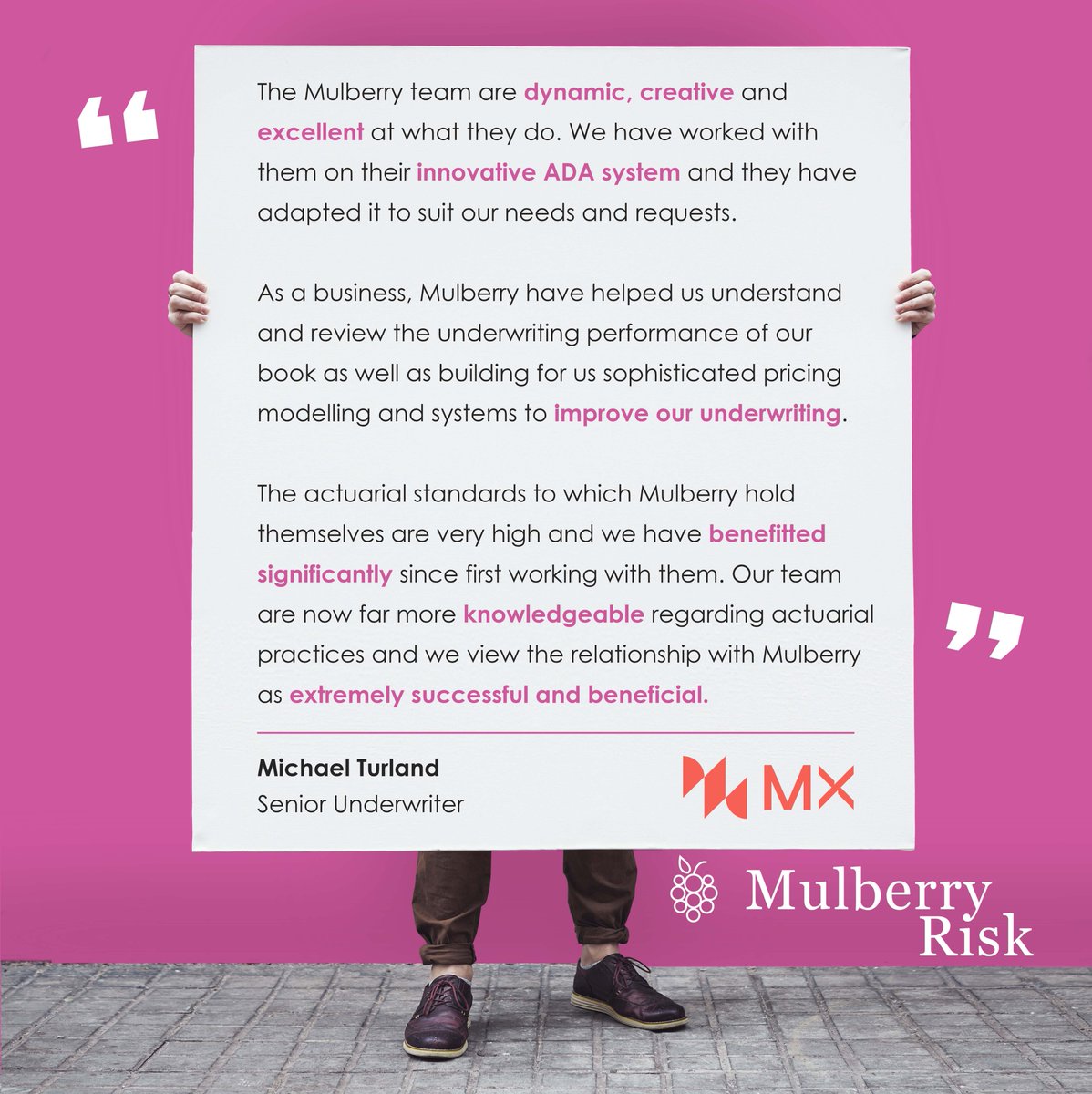 Thank you MX Underwriting for your fantastic feedback!

mulberryrisk.com

Get in touch with Josh Chandler to find out how we can help you and your MGA at; josh@mulberryrisk.com

#mga #mgaa #insurance #feedback #insurtech #lloydsoflondon