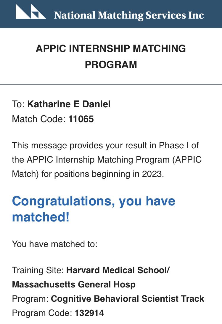 Katharine E. Daniel, PhD (@katharineedani2) on Twitter photo Callie is ready for her big move to Boston! Thrilled to share that I matched <a href="/harvardmed/">Harvard Medical School</a> / <a href="/MGHPsychiatry/">MGH Psychiatry</a>! So grateful that I get to finish my PhD training at such an incredible academic medical center and for the amazing support I’ve received <a href="/UVAPsyc/">Department of Psychology at UVA</a> these past 6 years. Callie is ready for her big move to Boston! Thrilled to share that I matched <a href="/harvardmed/">Harvard Medical School</a> / <a href="/MGHPsychiatry/">MGH Psychiatry</a>! So grateful that I get to finish my PhD training at such an incredible academic medical center and for the amazing support I’ve received <a href="/UVAPsyc/">Department of Psychology at UVA</a> these past 6 years.