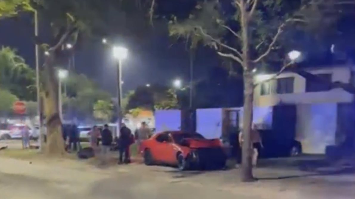 AndySlater's tweet photo. JUST IN: Miami Hurricanes’ RB Don Chaney Jr. was involved in a car crash on Thursday night, I’m told.

Another driver made a turn in front of Chaney’s red Challenger, sources say.

Mario Cristobal showed up to the scene.

On-campus video is from @CBSMiami

https://t.co/EwHKe36Spq https://t.co/MPN2uWMOk9