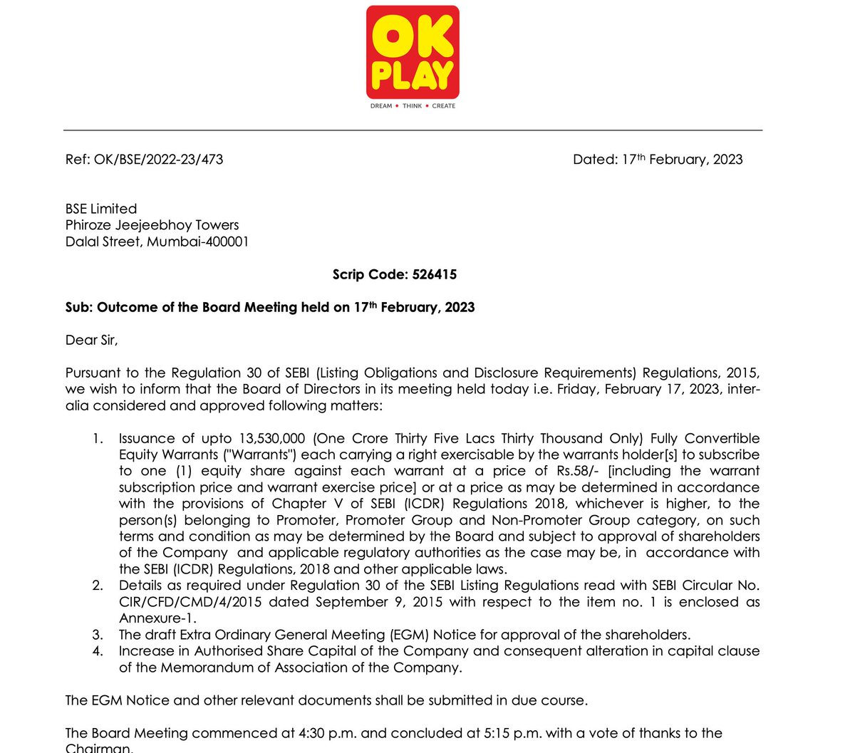 Mohantiwari1984's tweet image. OK Play India Ltd - Preferential allotment of equity warrants to promoters &amp;amp; non promoters. Raising aprox 78. 4 Cr. 1.353 Cr equity warrants at Rs 58. 

Present Market Cap - 123 Cr
#okplayindia ltd