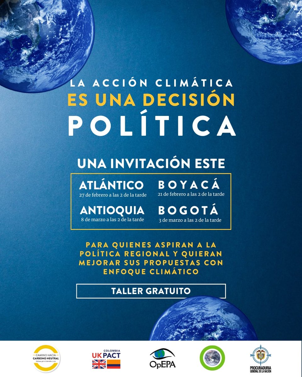 La acción climática es una decisión política.📣 Convocamos a las y los actuales y aspirantes concejales(as), diputados(as) y demás actores(as) del poder legislativo de los departamentos de Antioquia, Atlántico, Boyacá y Cundinamarca, a participar en este espacio 🧵