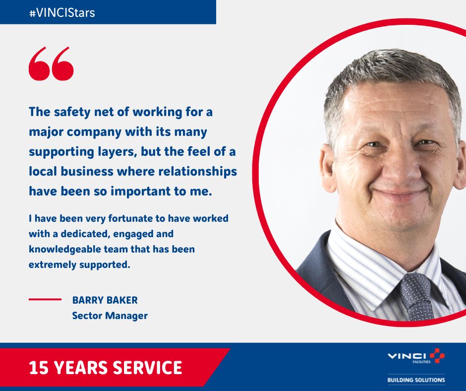 We'd like to send a big congratulations to Barry Baker MCIOB, who celebrates 15 years at <a href="/VINCIBldgSols/">VINCI Facilities Building Solutions</a>  this month! ⭐

Asking what the best thing was about working for our company, Barry said......

#EmployeeAppreciation #WorkAnniversary