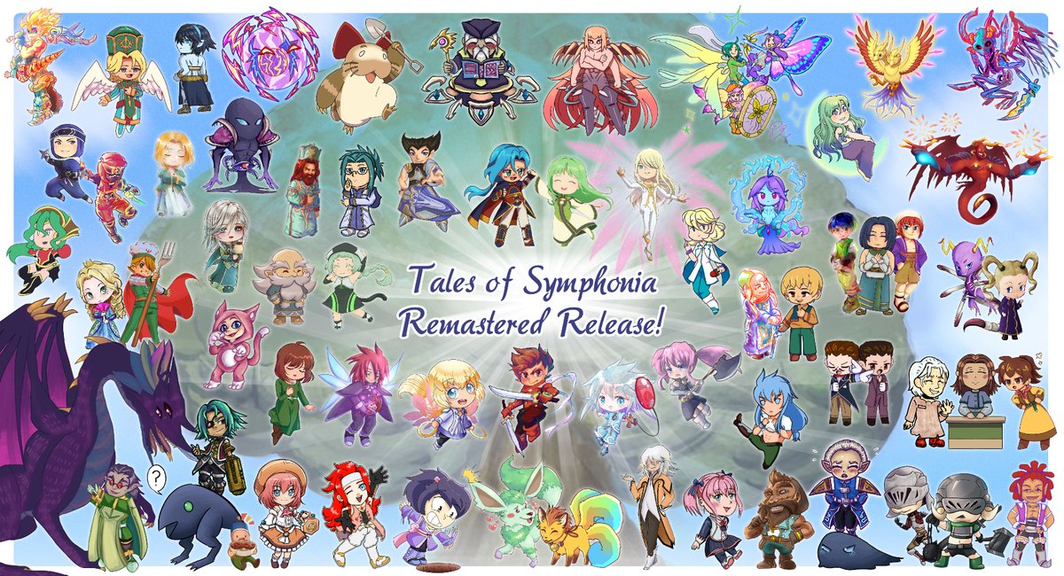 🌠 Happy Release Day for Tales of Symphonia Remastered! 🌠

To celebrate, our contributors pitched in to create a chibi collab picture with both major and minor characters from Symphonia! Try to name them all! 🌳

Thank you to everyone who followed along on our countdown journey!