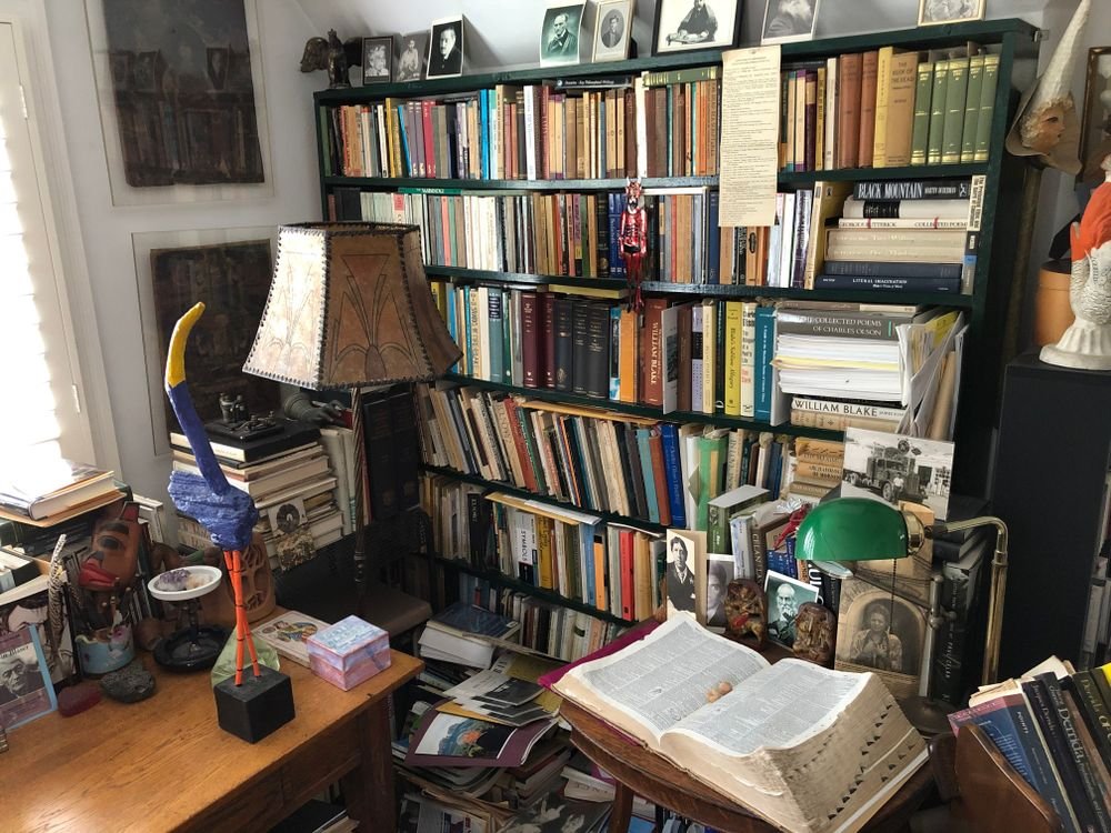 SpokenWebCanada's tweet photo. Today, a new #ShelfPortrait from Stephen Collis (@stephenscollis) details the foundation of the Blaser Study at @SFUenglish. Commemorating the late poet and professor #RobinBlaser, the room is a study in what it means to inhabit another writer's library. https://t.co/RRhBoAApn7 https://t.co/56eEQikS9P