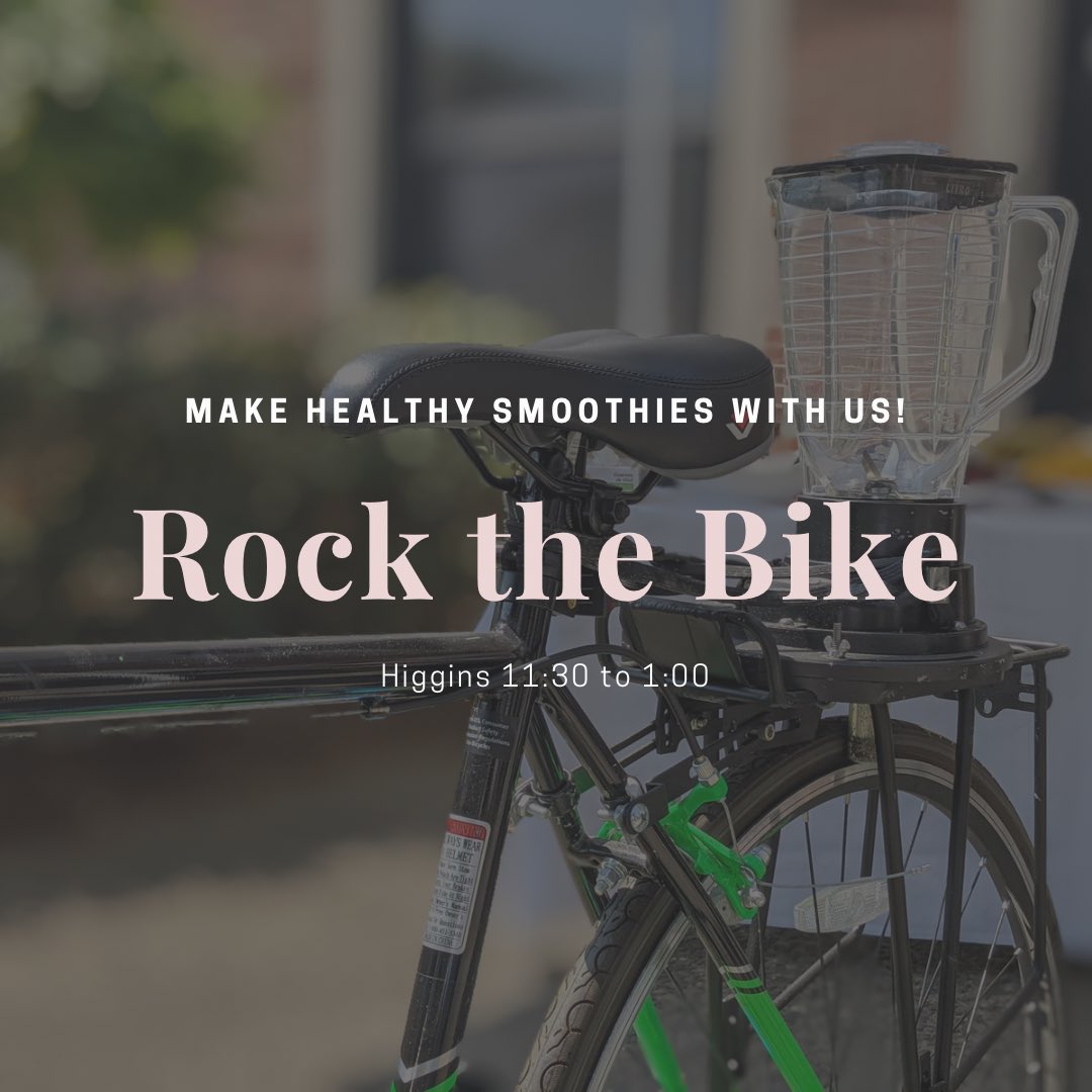 ClarkDining's tweet image. Come join us for a wellness day pop-up in Higgins! Rock the Bike and make your own healthy smoothies by riding our stationary bike. Also look out for our healthy granola bar on the salad bar!