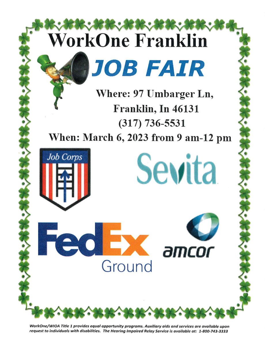 workonefranklin's tweet image. Join us for our March Job Fair on March 6th from 9 AM - 12 PM! Come speak with quality employers offering flexible scheduling, great benefits, and pay starting as high as $22.70!
Location: 97 Umbarger Ln, Franklin, IN 46131!
#hiring #workone #Franklin #jobfairR5
