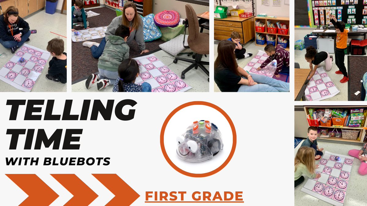 "What time is it Mr. Crocodile?"...1st Grade collaborating &amp; having fun reviewing time to the hour &amp; 1/2 hr! Ss coded Bluebots to match the time on their cards to the clocks on their boards. @BallsBluffLCPS <a href="/jenewing94/">Jennifer Ewing</a>