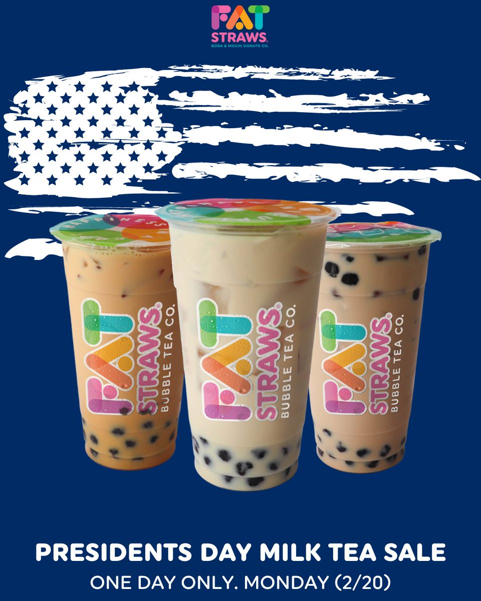 We are OPEN Presidents Day Monday. The Countdown to Presidents Day Sale starts now!

🕐 8am - 9pm Monday - Saturday
🕐 ALPHA: 11am - 9pm Monday - Saturday
❌ CLOSED ON SUNDAYS
↗️ Order online: fatstraws.com
🚗 Delivery: <a href="/doordash/">DoorDash</a> <a href="/ubereats/">Uber Eats</a> <a href="/ezcater/">ezCater</a>