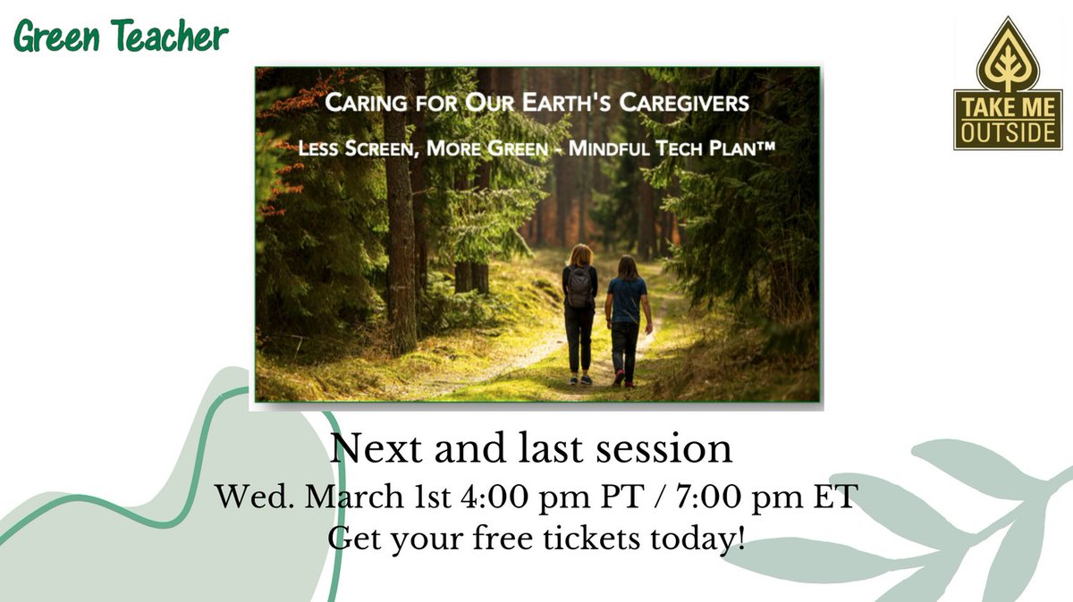 GreenTeacherMag's tweet photo. We're hosting the next and final session of "Caring for Our Earth's Caregivers on March 1st!
You can join us by getting your free ticket here: https://t.co/8HiCbvDiLU
Looking forward to seeing you there!
@takemeoutside
#outdooreducation #educators #caregivers #lessscreen https://t.co/OSSlKaJSVW