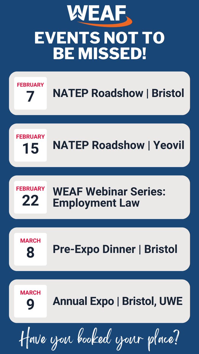 𝐃𝐚𝐭𝐞𝐬 𝐟𝐨𝐫 𝐲𝐨𝐮𝐫 𝐝𝐚𝐢𝐫𝐲...

Don't miss out on these 𝐄𝐗𝐂𝐄𝐏𝐓𝐈𝐎𝐍𝐀𝐋 events from WEAF.
weaf.co.uk/events/

#Aerospace #AerospaceEngineer #AerospaceAndDefence #AerospaceEvents #AviationEngineer #aviation #engineering #STEM #Innovation #Sustainability