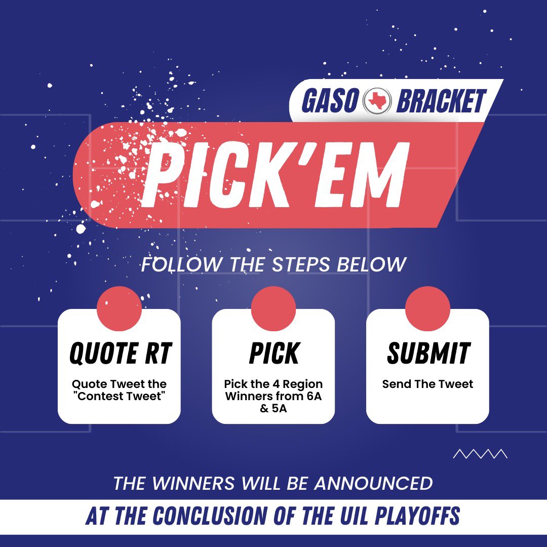 TexasHoopsGASO's tweet photo. 📣 Introducing the #GASO Bracket Pick’Em ‼️
To enter:
1️⃣ Quote this tweet with your picks for the regional champions in 6A & 5A
2️⃣ Submit picks by 6PM on Tuesday, Feb. 21
3️⃣ Get all 8 teams correct, and win free premium access to the #GASOFastBreak for the rest of the year! https://t.co/MrLL06RSvB
