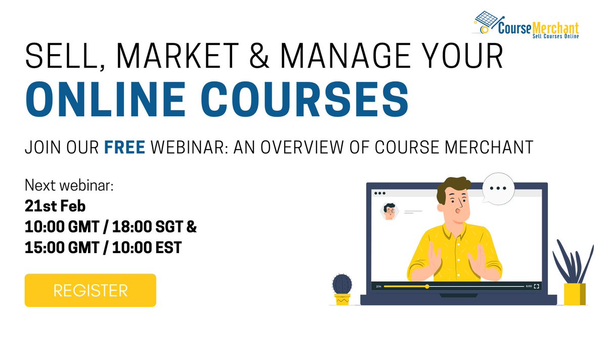 CourseMerchant's tweet image. Are you looking for a better way to sell and manage your online courses? Join our webinar this Tues for an introduction to the Course Merchant payments and enrollments system coursemerchant.com bit.ly/3q8vYxD #elearning #ecommerce #sellcourses