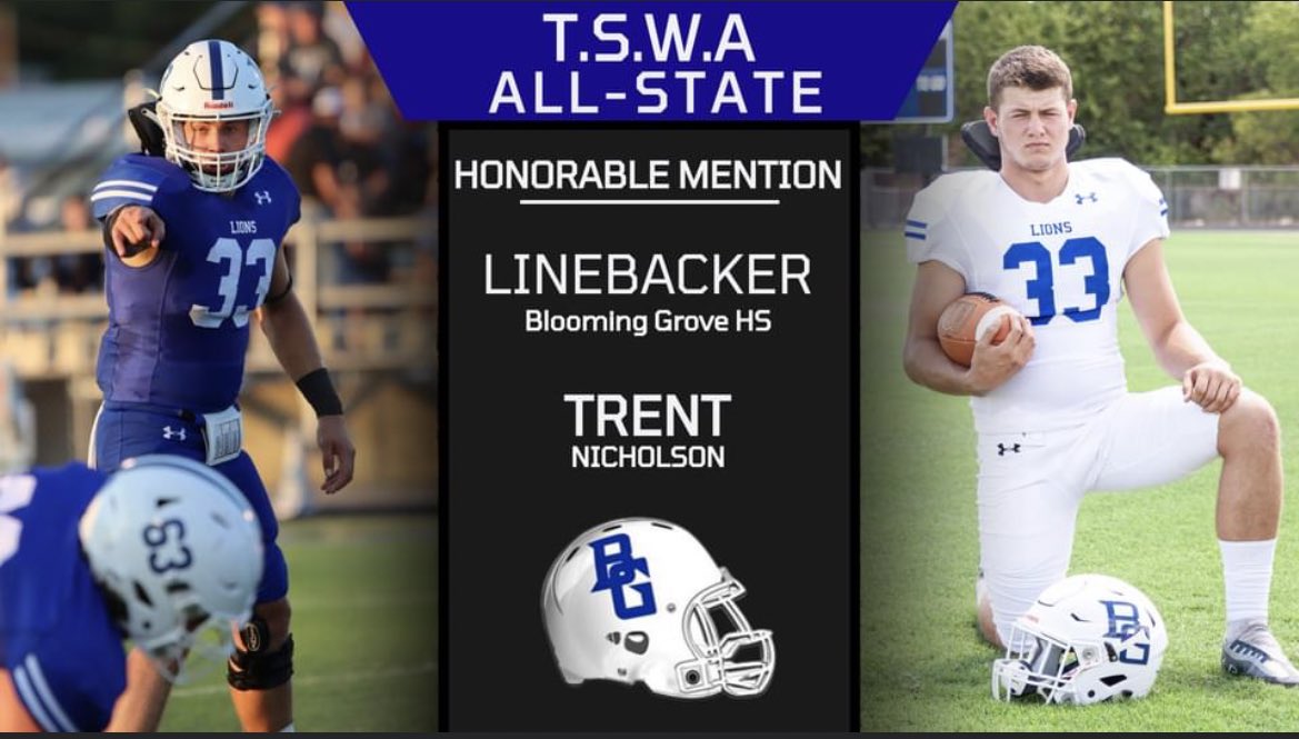 🚨Major recognition alert🚨 

Trent Nicholson has been named to the Texas Sports Writers Association's 3A All-State Football Team! 

Congrats on a fantastic career and this prestigious recognition! We are proud to have Blooming Grove Football represented at the State level!