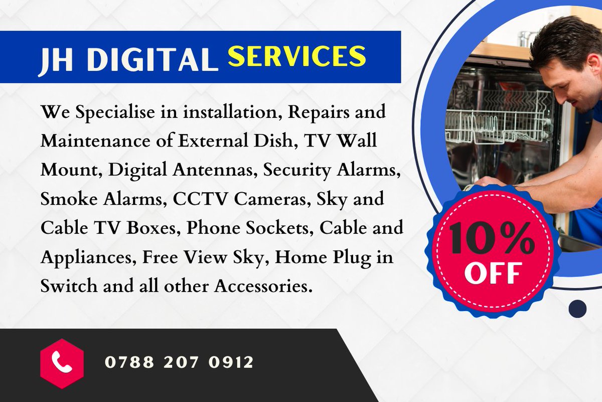 Taxibocard's tweet photo. JH DIGITAL SERVICES 10%
OFF ALL SERVICES
#securityalarms #cctv #skydish #cableboxes #phonesocket #skydish #skydishrepair #cablemaran https://t.co/zMDzgxmL8b