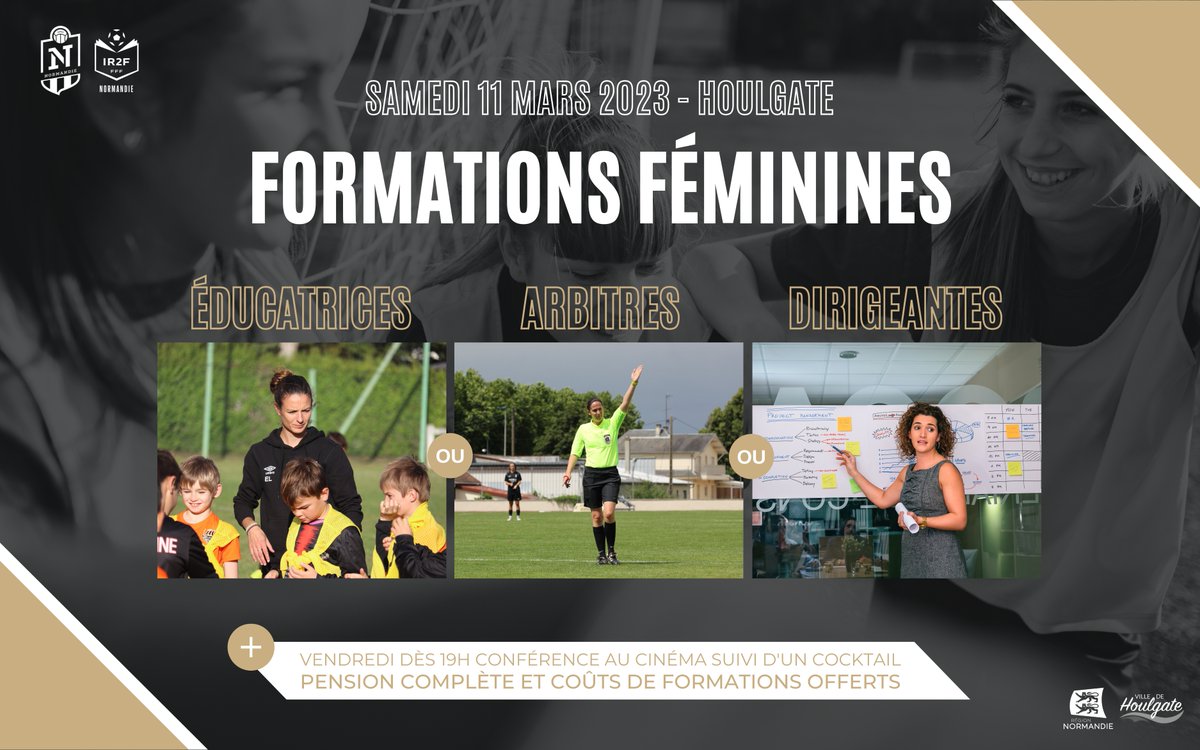 𝗝𝗼𝘂𝗿𝗻𝗲́𝗲 𝗜𝗻𝘁𝗲𝗿𝗻𝗮𝘁𝗶𝗼𝗻𝗮𝗹𝗲 𝗱𝗲𝘀 𝗗𝗿𝗼𝗶𝘁𝘀 𝗱𝗲𝘀 𝗙𝗲𝗺𝗺𝗲𝘀 ⚽️
Pour l'occasion, l'IR2F met en place trois formations gratuites le samedi 11 mars à destination des Educatrices, Arbitres &amp; Dirigeantes. 
Infos &amp; Inscriptions ⤵️
normandie.fff.fr/simple/journee…