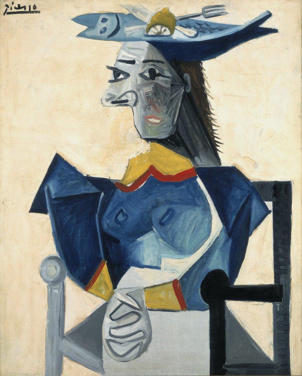 🖼 Seated Woman with Fish-Hat
👨‍🎨 Pablo Picasso
⏳ 1942
🎨 Oil on canvas

📷 Credit: @DailyArtApp
#art #artist #arthistory #featuredartist #pablopicasso #picasso #spanishart #cubism #cubist #abstract #abstractart #oilpainting #beautiful #beauty #woman #fish #hat #surreal #modern