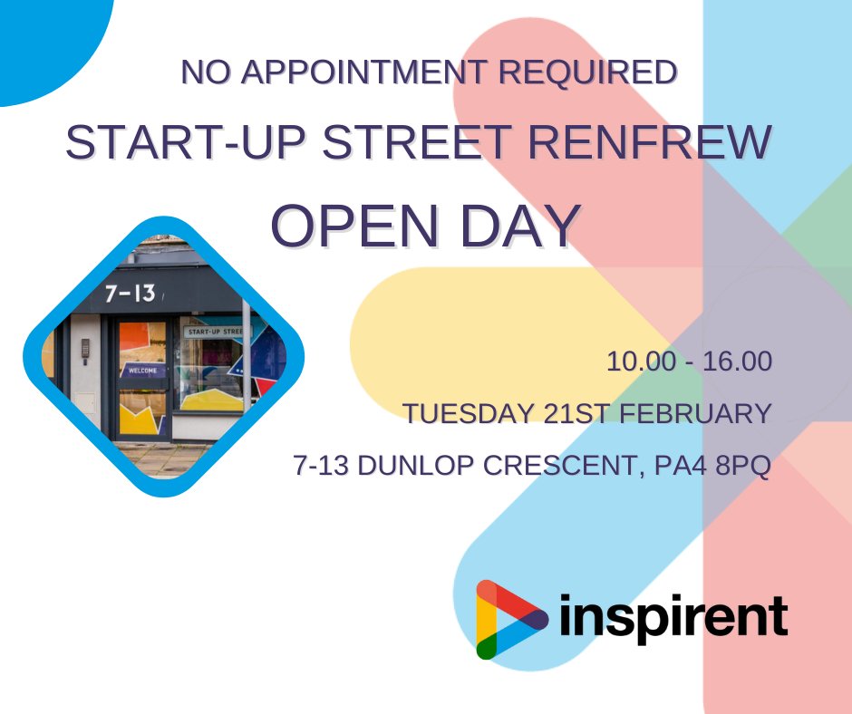 We have another OPEN DAY!

Join us at Start-Up Street, Renfrew, to walk around and see the office spaces available on Tuesday 21st February.

Can't make it? Book your own guided virtual tour instead! Get in touch to book your slot.

#Renfrewshire #StartUpStreet #BusinessGrowth