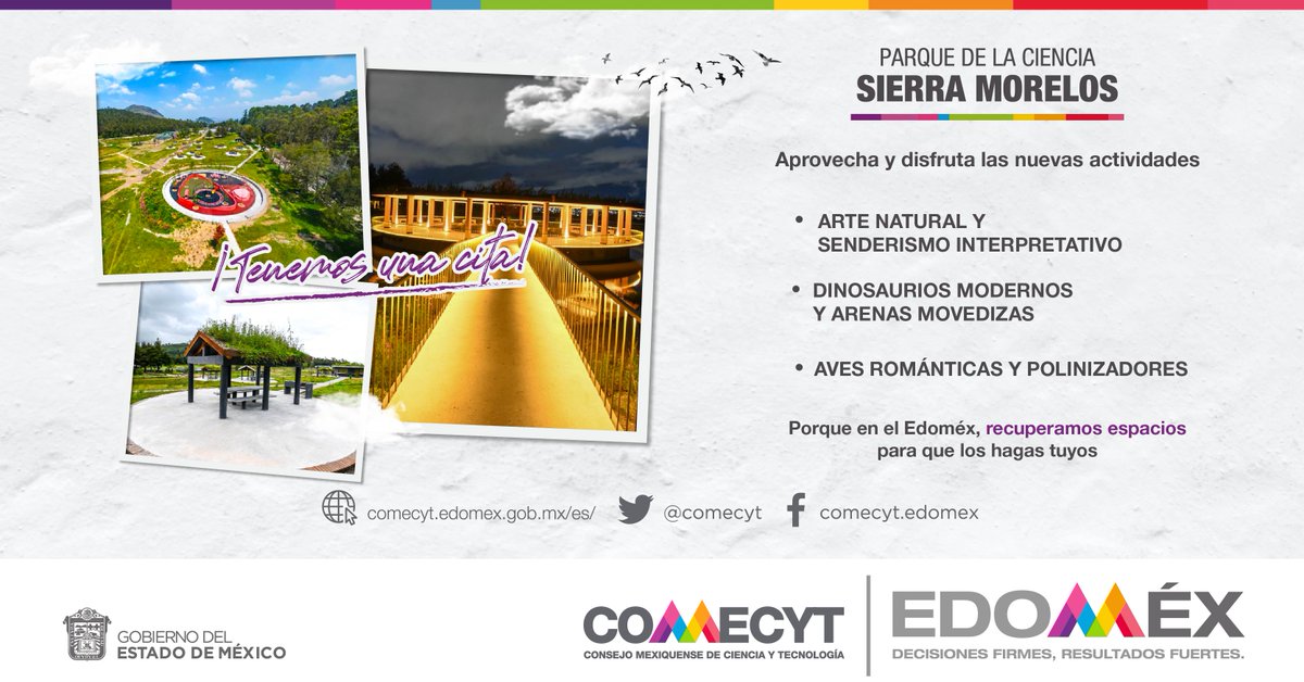 comecyt's tweet photo. Ven a los #ParqueDeLaCiencia contaran con actividades gratuitas de 12 a 14 horas todos los fines de semana de febrero, marzo y abril. #UnNuevoPuntoDeEncuentro.

Un parque de la Ciencia cerca de ti. Fundadores, Sierra Morelos y Tlanepanla.

@SEDUO_Edomex 

#Comecyt https://t.co/vEmhEduI9Y