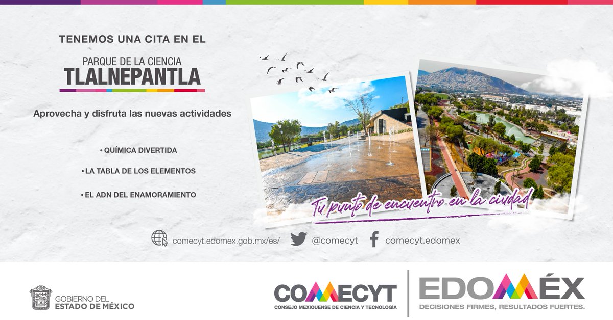 comecyt's tweet photo. Ven a los #ParqueDeLaCiencia contaran con actividades gratuitas de 12 a 14 horas todos los fines de semana de febrero, marzo y abril. #UnNuevoPuntoDeEncuentro.

Un parque de la Ciencia cerca de ti. Fundadores, Sierra Morelos y Tlanepanla.

@SEDUO_Edomex 

#Comecyt https://t.co/vEmhEduI9Y